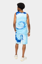 Pastel Contrast Swirl Tie Dye Cotton Tank Top Shorts Set