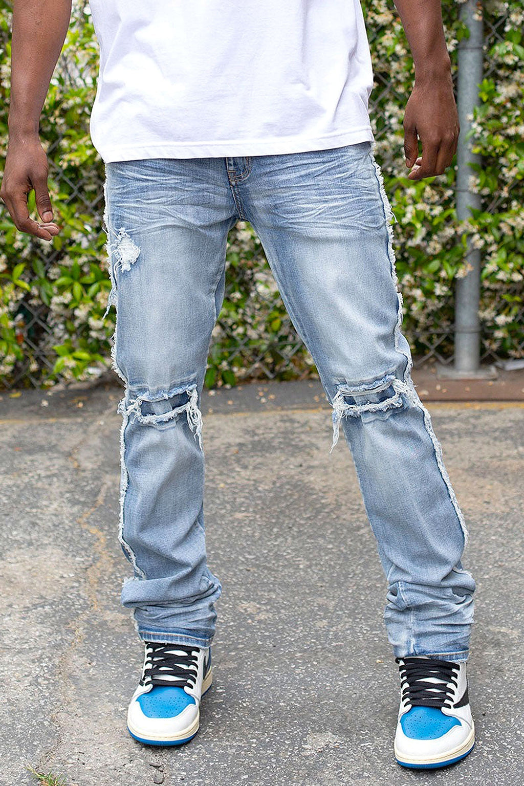 Men's Stacked Fit Raw Edge Distressed Denim Jeans