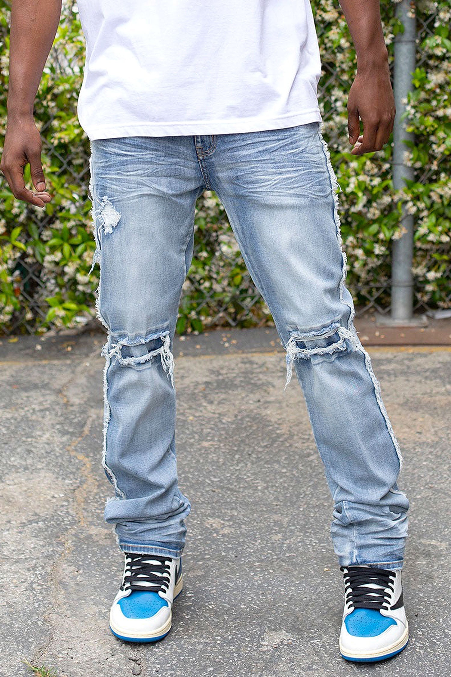 Men's Stacked Fit Raw Edge Distressed Denim Jeans