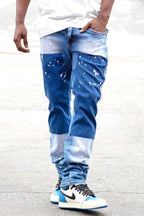Men's Stacked Fit Repaired Paint Splatter Denim Jeans