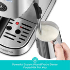 CASABREWS 5418Basic Espresso Machine with 20-Bar pressure, 34 oz Water Tank, with Milk Frother, Silver