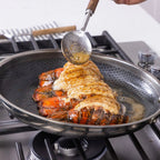 HexClad 6 Piece Hybrid Stainless Steel Cookware Pan Set 8 inch 10 inch 12 inch with Glass Lids Size: One size Black