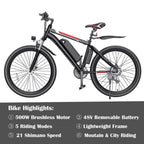 500W Electric Bike 26" Electric Bicycle for Adults with Cruise Control System Ebike