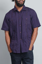 Men's Short Sleeve Cuban Style Guayabera Shirt (Dark Purple)