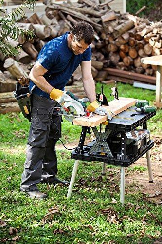 Keter ?C 197283 Folding Table Work Bench for Miter Saw Stand Woodworking Tools and Accessories with Included 12 Inch Wood Clamps ?C Easy Garage Storage Black/Yellow