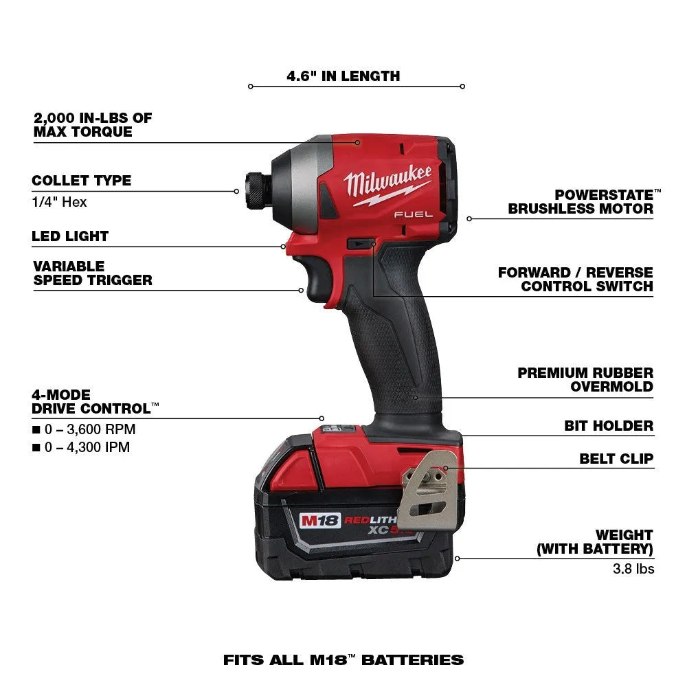 18V M18 FUEL Lithium Ion Brushless Cordless 7 Tool Combo Kit 5.0 Ah