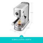 CASABREWS 5418Basic Espresso Machine with 20-Bar pressure, 34 oz Water Tank, with Milk Frother, Silver