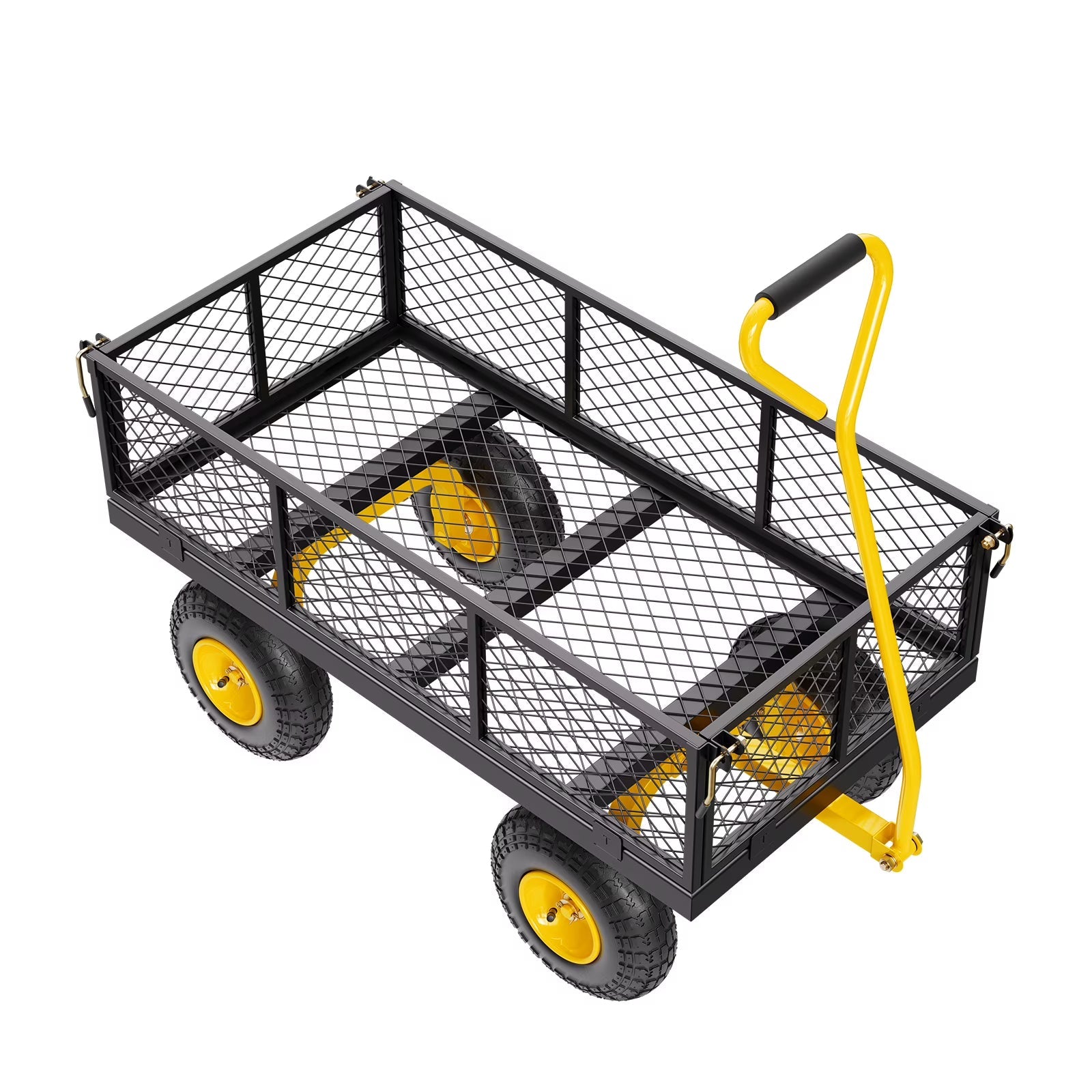 KFFKFF Mesh Steel Garden Cart 900 Lbs, 38 x 22 " Heavy Duty Utility Wagon Cart, Metal Garden Trolley with 10" Wheels, Removable Mesh Sides, 180 Swiveling Handle (Green)