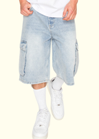 Baggy Fit Cargo Denim Shorts