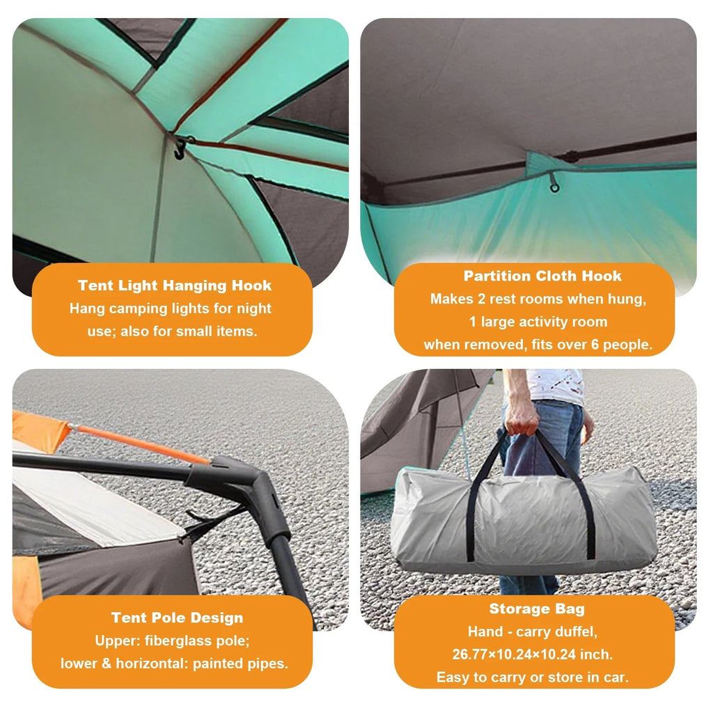 KFeng 12 Person Tents for Camping - 2Rooms 3Doors&3Windows Mesh,Suitable for Outdoor/Picnic,Brown