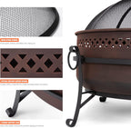 SUNCREAT 42” Patio Fire Pit Wood Burning with Mesh Spark Screen, Bonfire Outdoor firepit with Fireplace Poker, Black