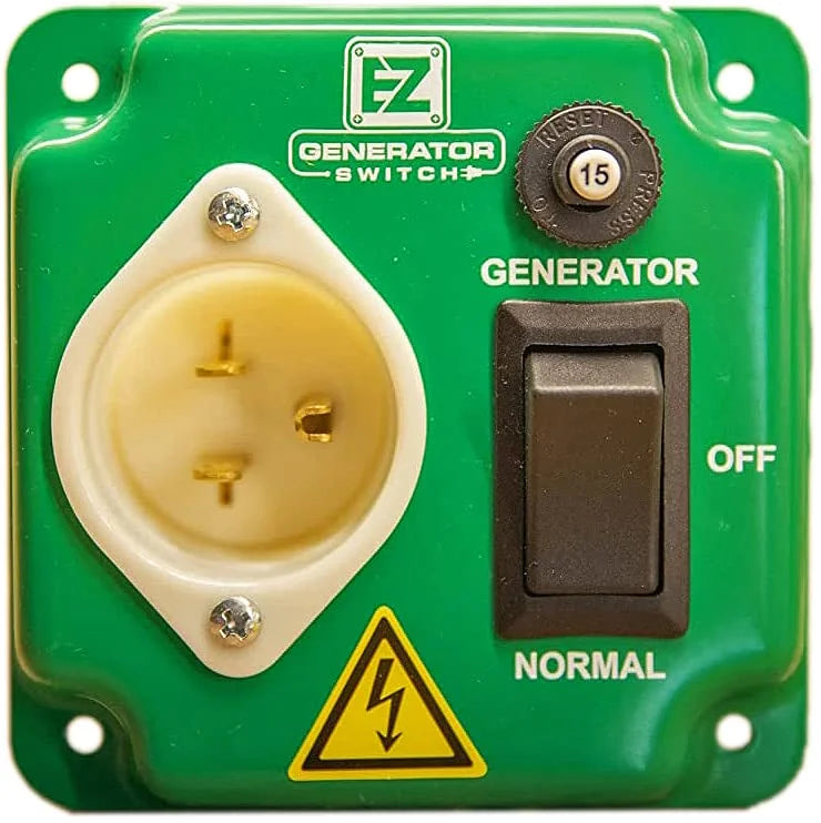 EZ Generator Switch, 15A 125V Green Manual Transfer Electrical Switch