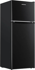 Upstreman 4.0 Cu.Ft Mini Fridge with Freezer – Double Door Compact Refrigerator for Dorm, Office, Bedroom – Adjustable Thermostat, Black (BR401)