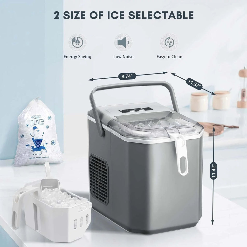 Countertop Ice MakerPortable Ice Machine with Carry HandleSelf-CleaningBasket and Scoop9 Cubes in 6 Mins26.5lbs/24Hrs2 Sizes of Bullet Icefor HomeKitchenPartyGrey