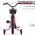Baprem 18" Girls Bike for 5-9 Years Old Kids, Cute Kids Bike with Training Wheels, Steel Frame Sporty Children Bicycle, Pink