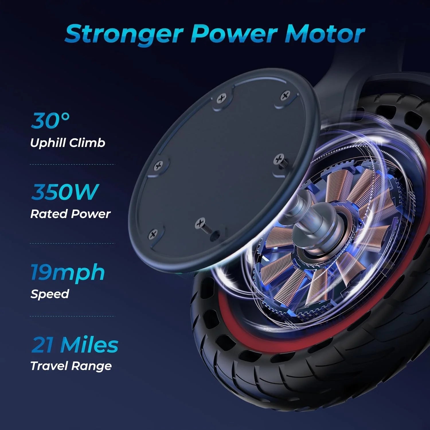 Electric Scooter - 8.5" Solid Tires, 350W Motor, Up to 19 MPH and 21-23 Miles Long-Range Portable Foldable Commuting Scooter for Adults with Double Braking System and App