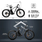 750W Electric Mountain Bike - 48V/15Ah Battery, Dual Disc Brakes, Shimano 7-Speed, Black