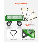 KFFKFF Mesh Steel Garden Cart 900 Lbs, 38 x 22 " Heavy Duty Utility Wagon Cart, Metal Garden Trolley with 10" Wheels, Removable Mesh Sides, 180 Swiveling Handle (Green)