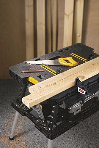 Keter ?C 197283 Folding Table Work Bench for Miter Saw Stand Woodworking Tools and Accessories with Included 12 Inch Wood Clamps ?C Easy Garage Storage Black/Yellow