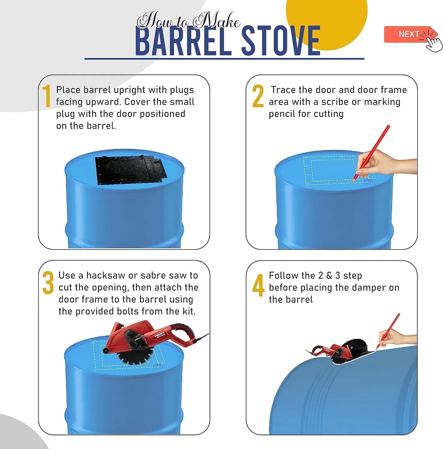 Barrel Stoves Kit C Perfect For 30-55 Gallon Drum Wood Stove Kit - Wood Burning Stove Kit Barrel Stove Door - Fire Wood Camp Stove Kit Wood Stove Kit for Emergency Heating & Cooking