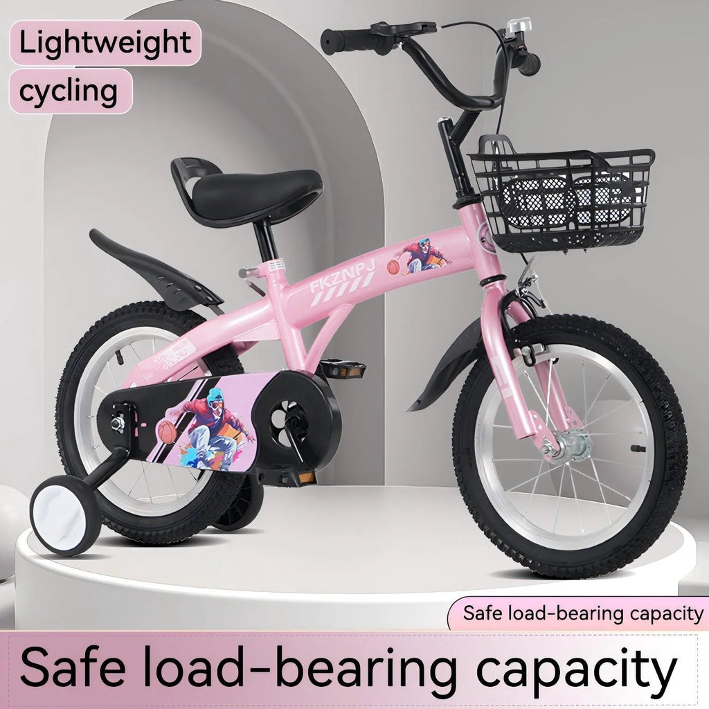 Baprem 18" Girls Bike for 5-9 Years Old Kids, Cute Kids Bike with Training Wheels, Steel Frame Sporty Children Bicycle, Pink