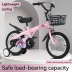 Baprem 18" Girls Bike for 5-9 Years Old Kids, Cute Kids Bike with Training Wheels, Steel Frame Sporty Children Bicycle, Pink
