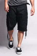 Solid Color Ripstop Belted Cargo Shorts