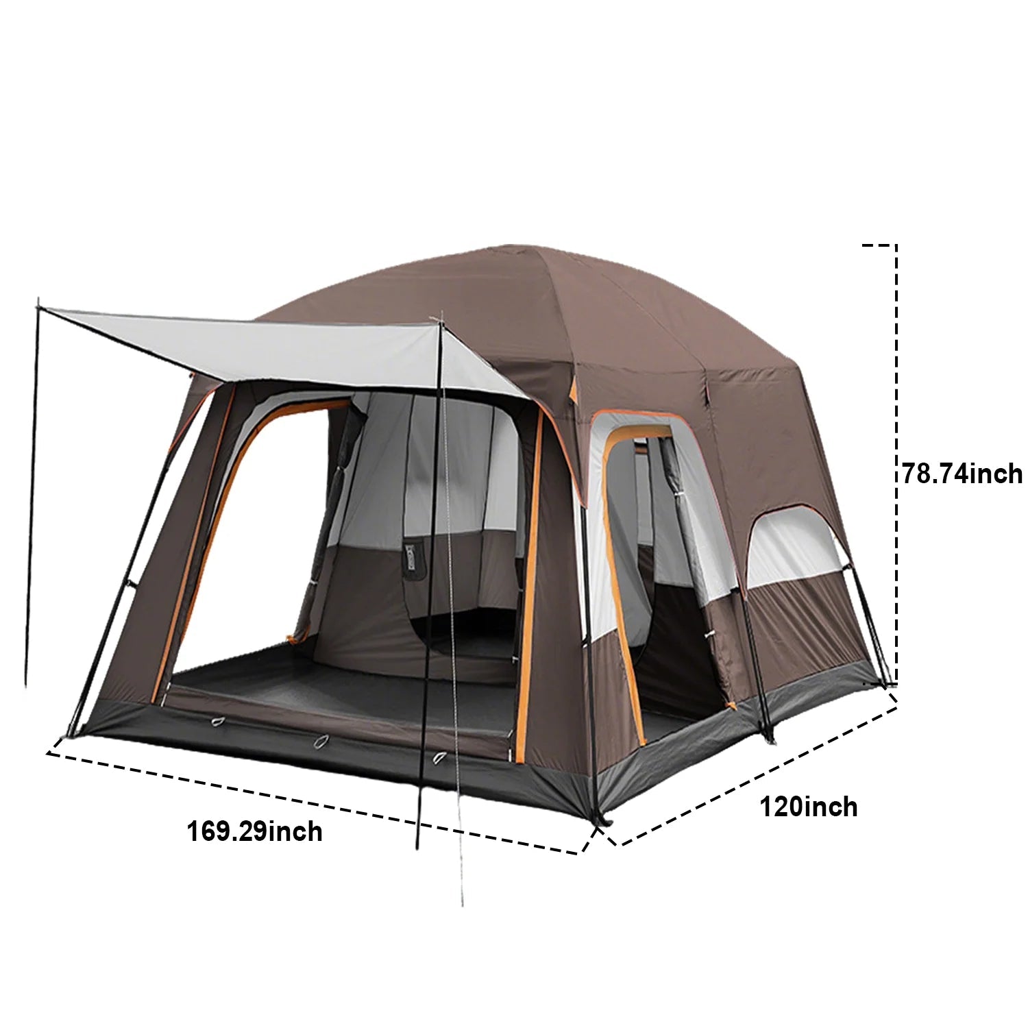 KFeng 12 Person Tents for Camping - 2Rooms 3Doors&3Windows Mesh,Suitable for Outdoor/Picnic,Brown