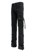 Men's 2-Tone Color Block Washed Stacked Flare Cargo Pants