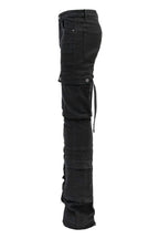 Men's 2-Tone Color Block Washed Stacked Flare Cargo Pants
