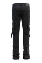 Men's 2-Tone Color Block Washed Stacked Flare Cargo Pants