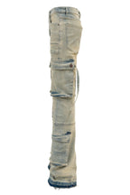 Men's 2-Tone Color Block Washed Stacked Flare Cargo Pants