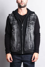 Layered Hooded Denim Vest