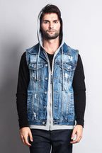 Layered Hooded Denim Vest