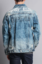 Distressed Scribble Denim Jacket