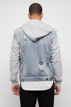 Fleece Denim Jacket with Hood
