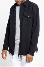 Distressed Denim Button Up Shirt Jacket