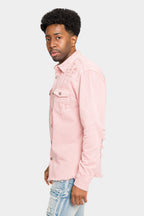 Distressed Denim Button Up Shirt Jacket
