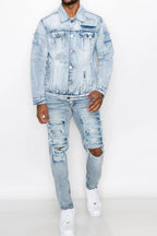 Faded Diamond Denim Jacket