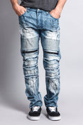 Zipper Cut Grease Wash Biker Jeans