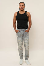 Faded Ripped Repair Denim Jeans