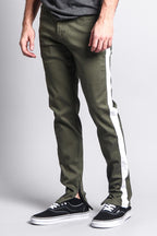 Men's Solid Side Striped Pants with Zipper