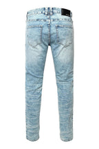 Distressed Stacked Washed Biker Denim Jeans