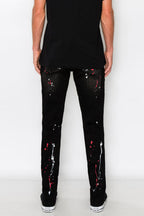 Stacked Paint Splatter Biker Jeans