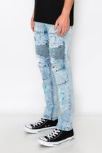 Stacked Paint Splatter Biker Jeans