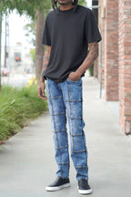 Men's Cut & Sew Blocked Denim Jeans