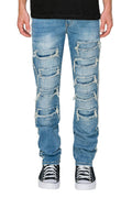 Men's Side Raw Edge Rip & Repair Denim Jeans