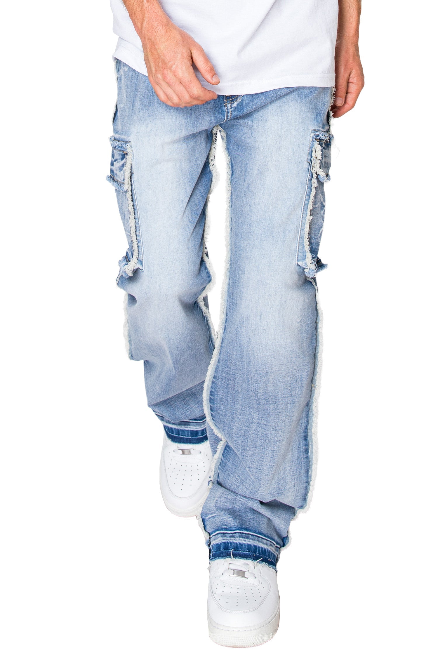 Men's Loose Fit Raw Edge Cargo Jeans