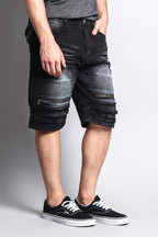 Faded Zipper Front Biker Shorts