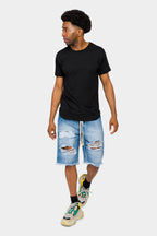 Ripped Raw Hem Denim Shorts